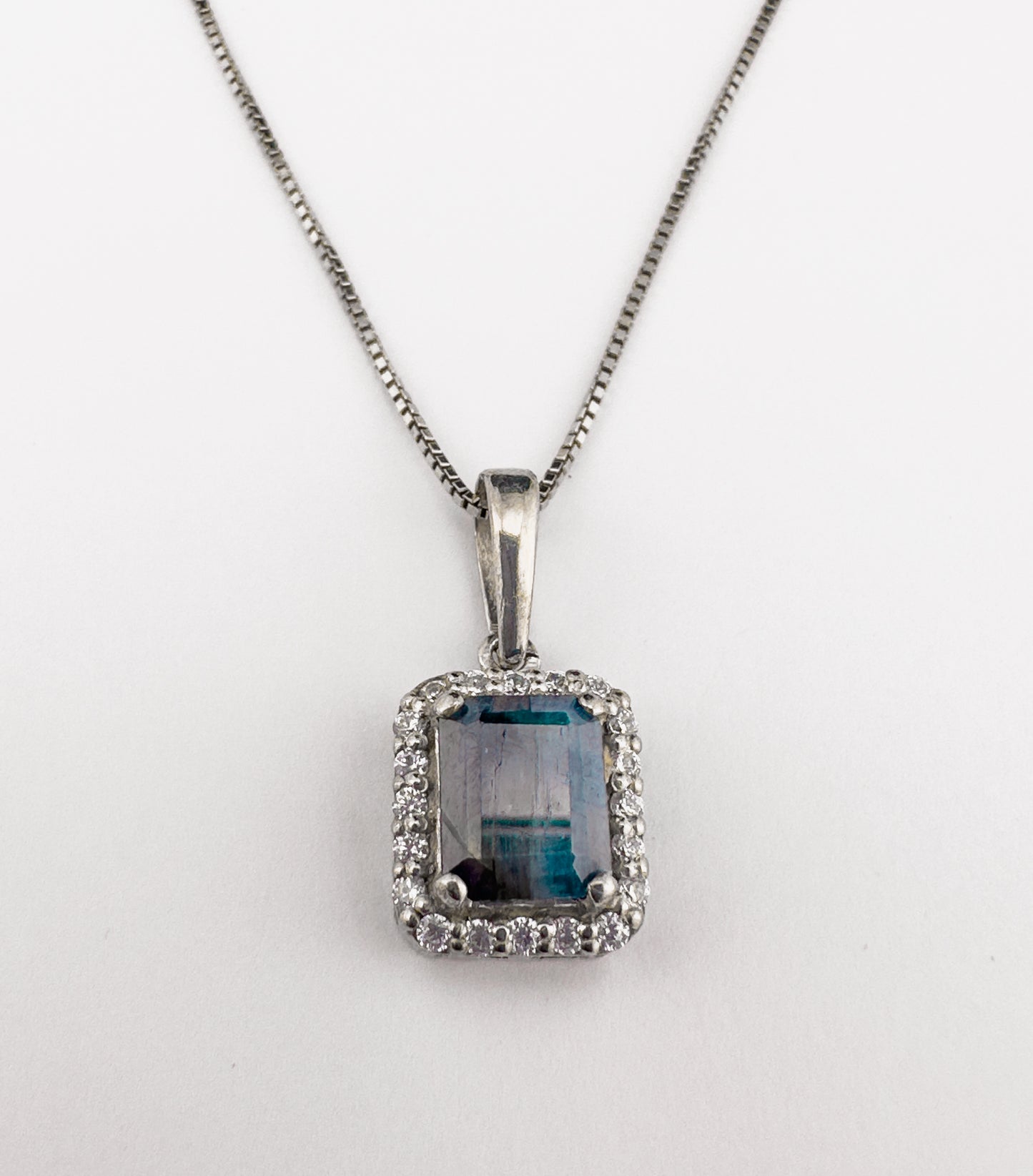 Square Cut Sapphire Pendant | Sterling Silver