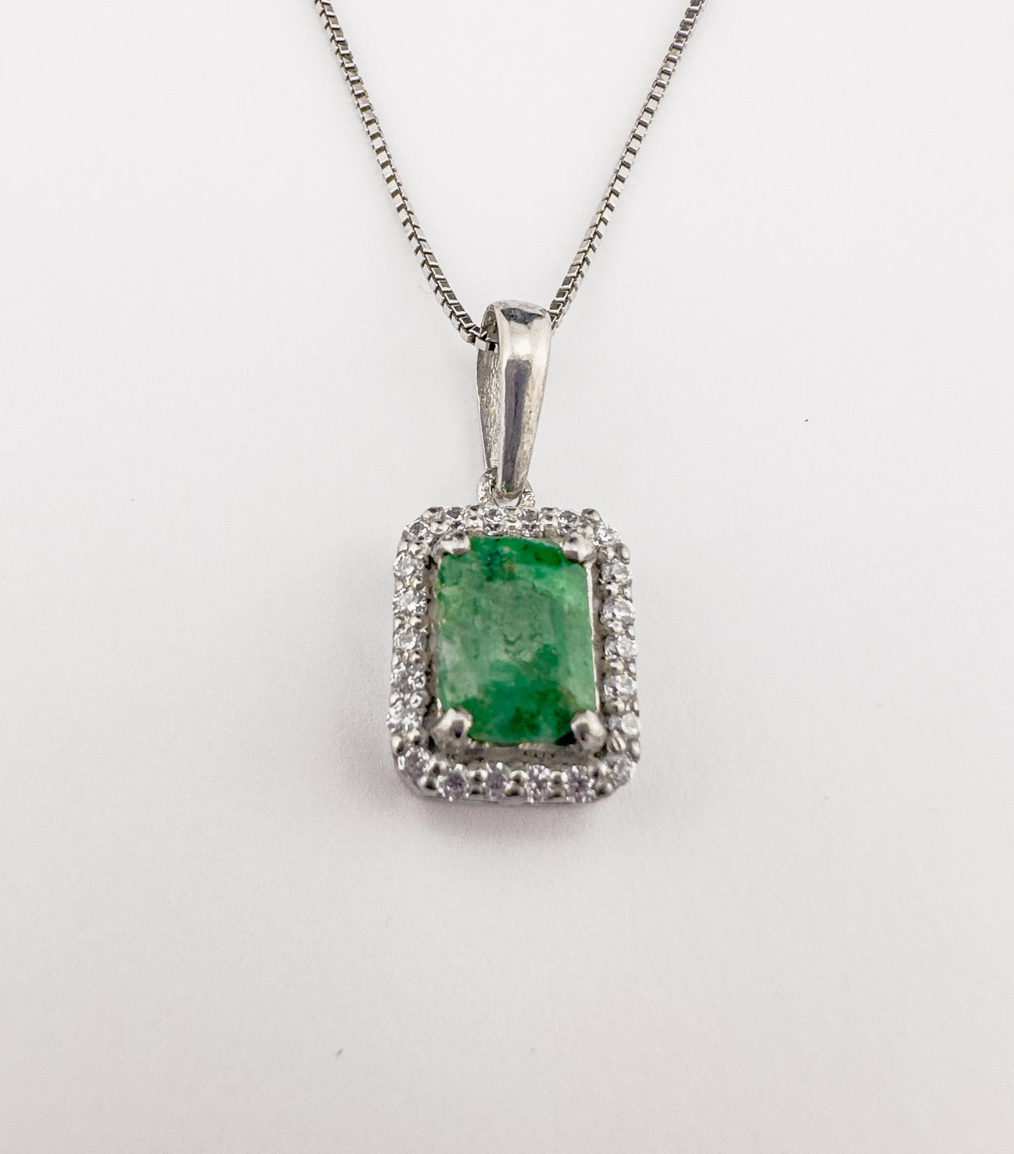 Square Cut Emerald Pendant | Sterling Silver