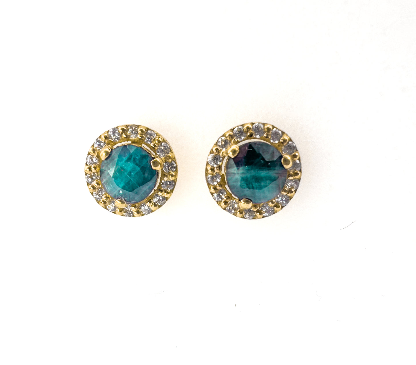 Round Emerald Stud Earrings | 18ct Gold Plated