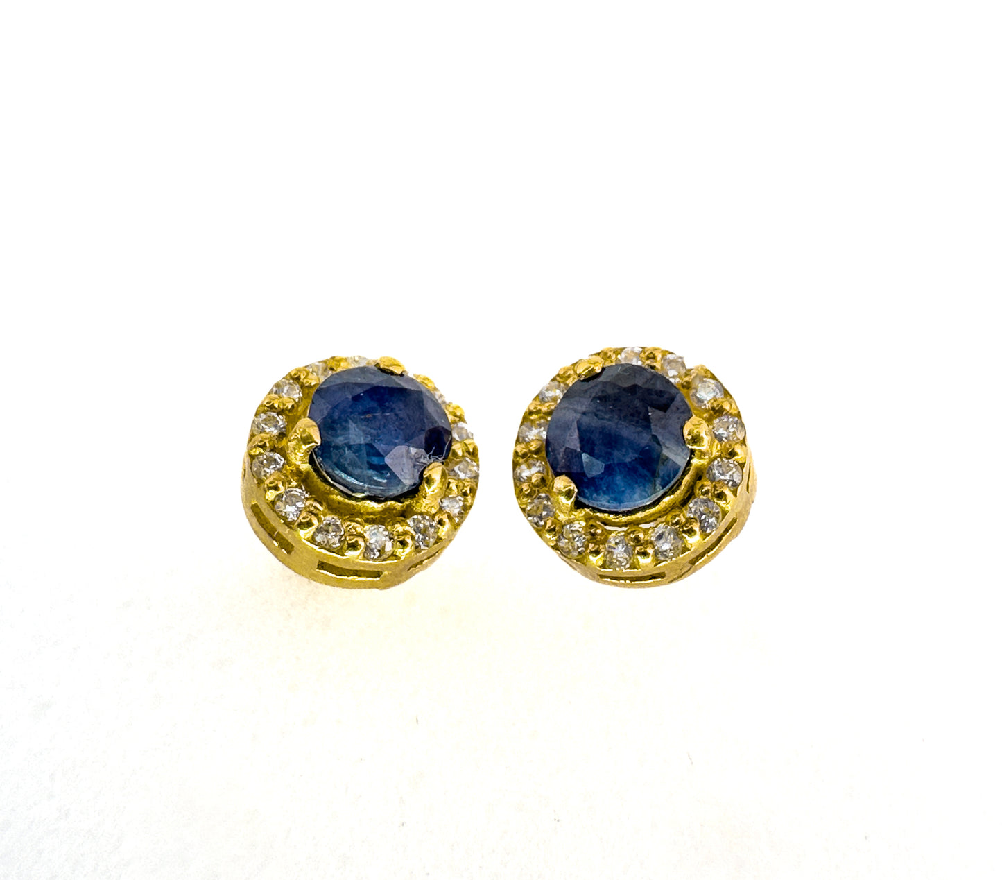 Round Sapphire Stud Earrings | 18ct gold plated