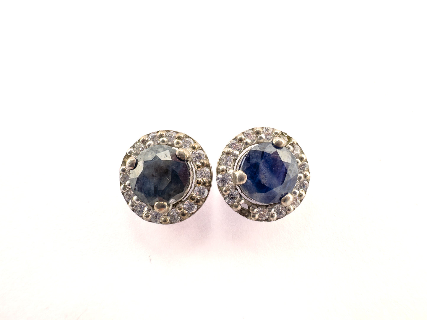 Round Sapphire Stud Earrings | Sterling Silver