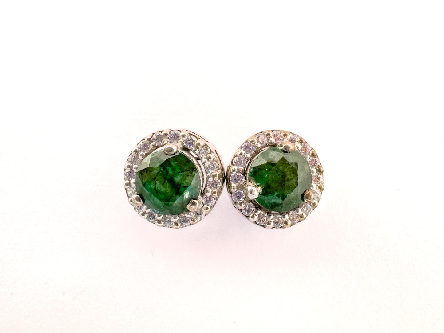 Round Emerald Stud Earrings | Sterling Silver
