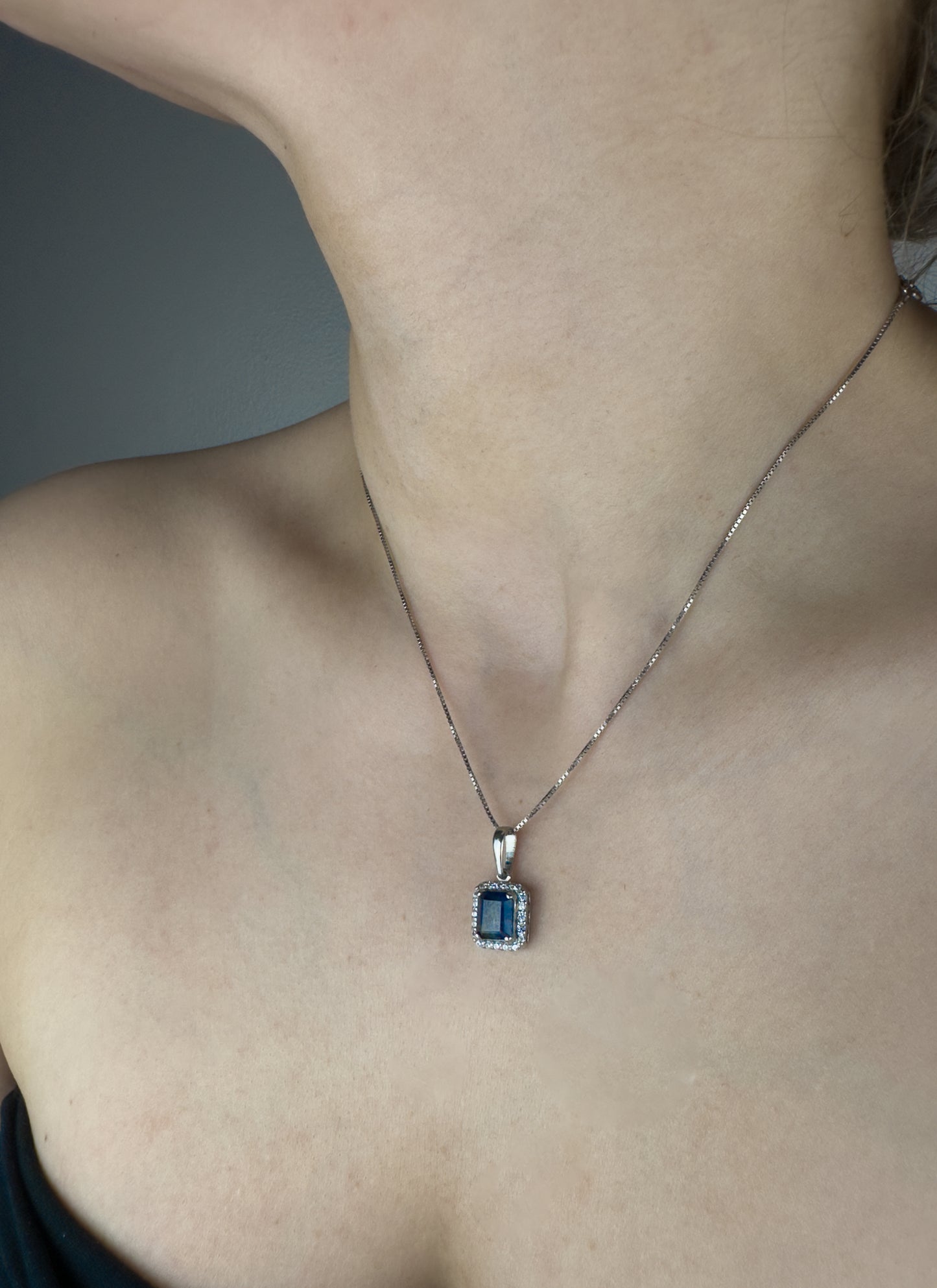 Square Cut Sapphire Pendant | Sterling Silver