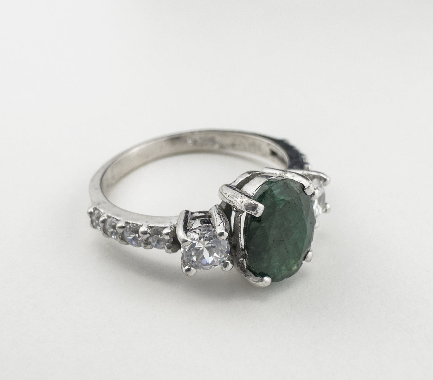 Oval Cut Emerald Ring | Sterling Silver