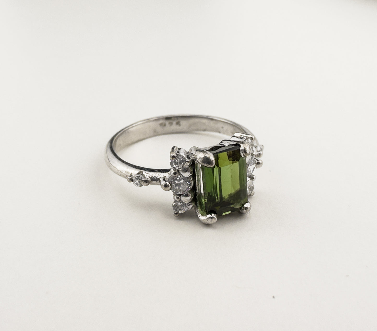 Baguette Cut Tourmaline Ring | Sterling Silver