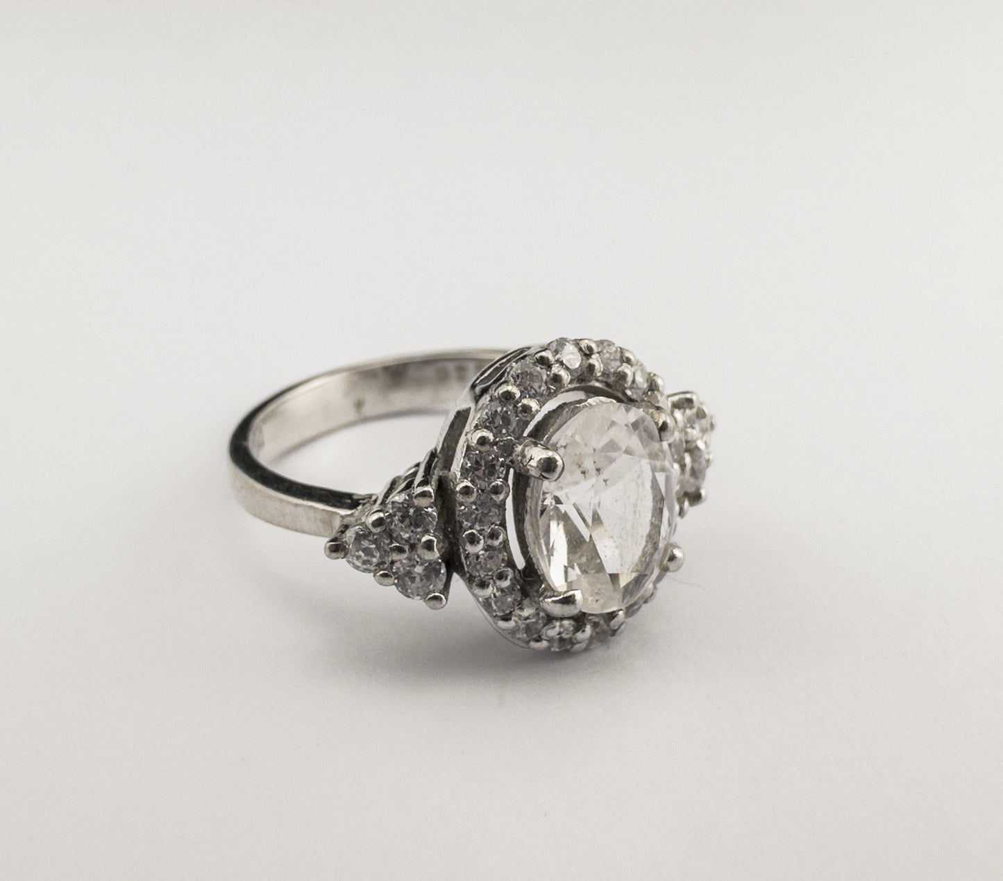 Oval White Topaz Halo Ring | Sterling Silver