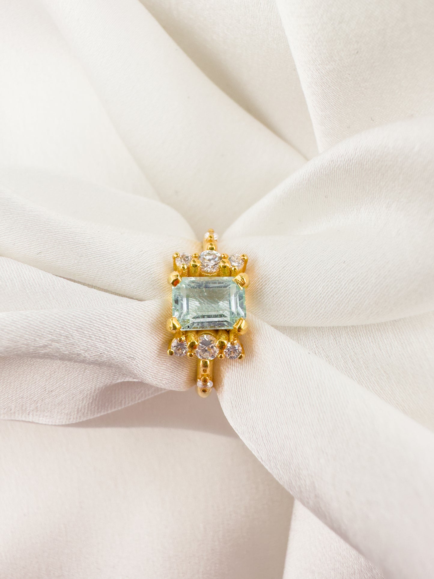 Baguette Cut Blue Topaz Ring | Gold Plated