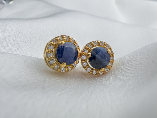 Round Sapphire Stud Earrings | 18ct gold plated