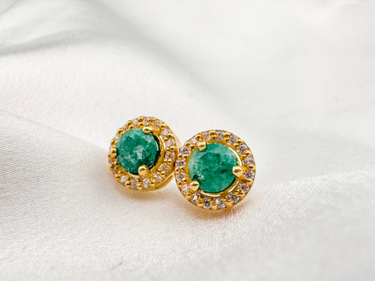 Round Emerald Stud Earrings | 18ct Gold Plated