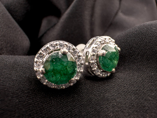 Round Emerald Stud Earrings | Sterling Silver