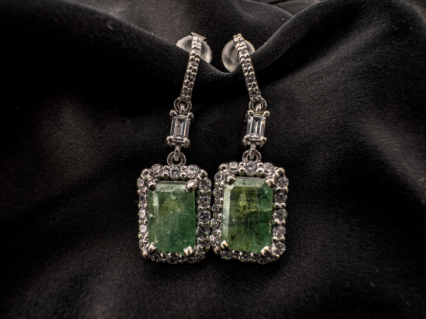 Emerald Drop Earrings | Sterling Silver