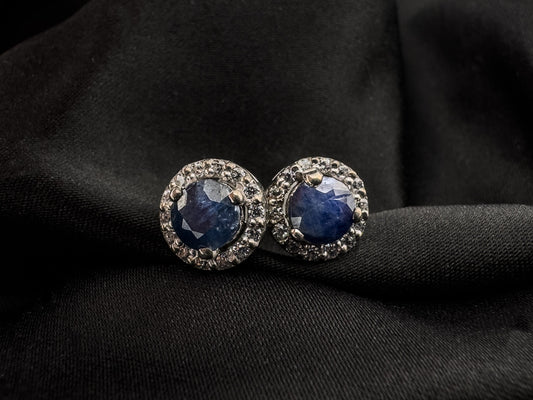 Round Sapphire Stud Earrings | Sterling Silver