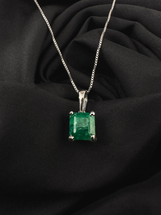 Square Emerald Pendant | Sterling Silver