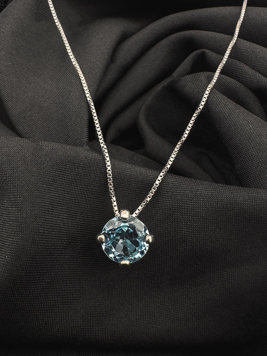 Round Blue Topaz Pendant | Sterling Silver