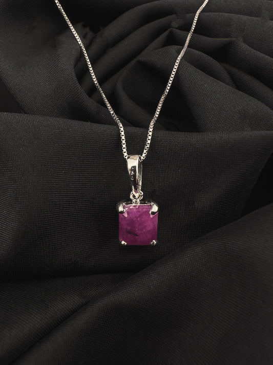 Square Ruby Pendant | Sterling Silver