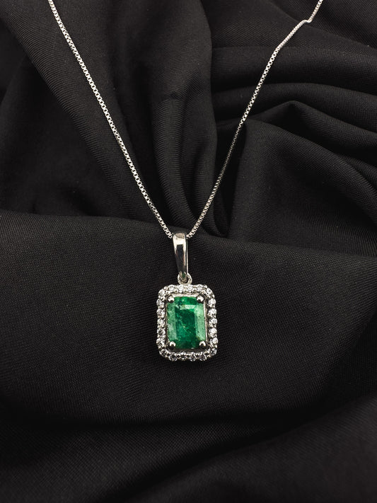 Square Cut Emerald Pendant | Sterling Silver