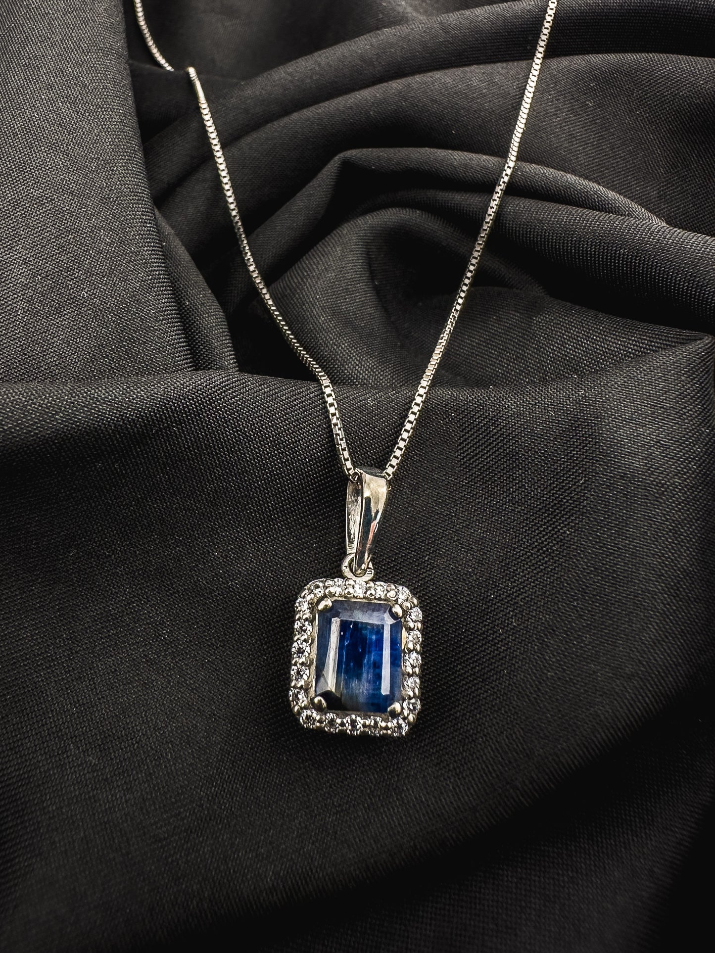 Square Cut Sapphire Pendant | Sterling Silver