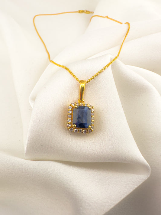 Square Cut Sapphire Pendant | 18ct Gold Plated