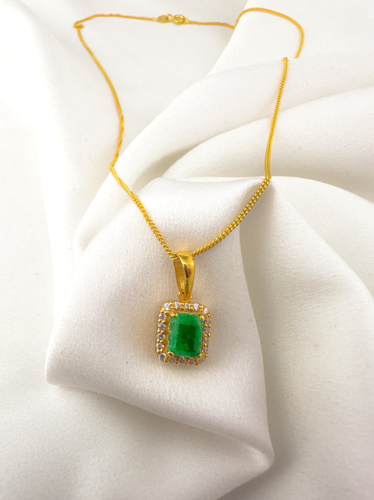 Square Cut Emerald Pendant | 18ct Gold Plated