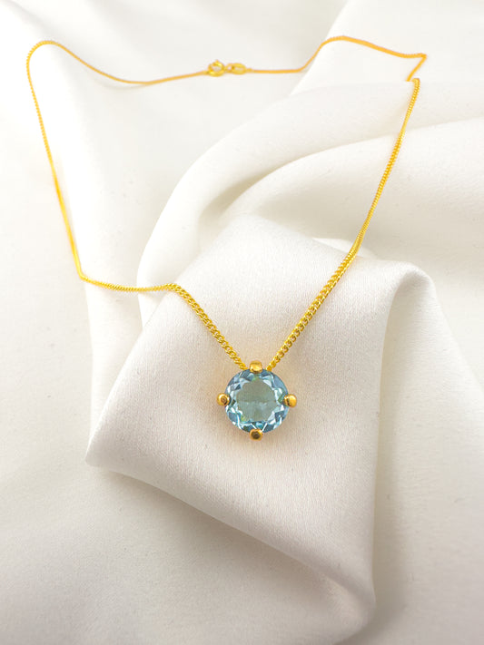 Round Blue Topaz Pendant | 18ct Gold Plated