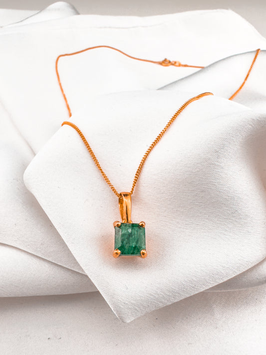 Square Emerald Pendant | 18ct Gold Plated