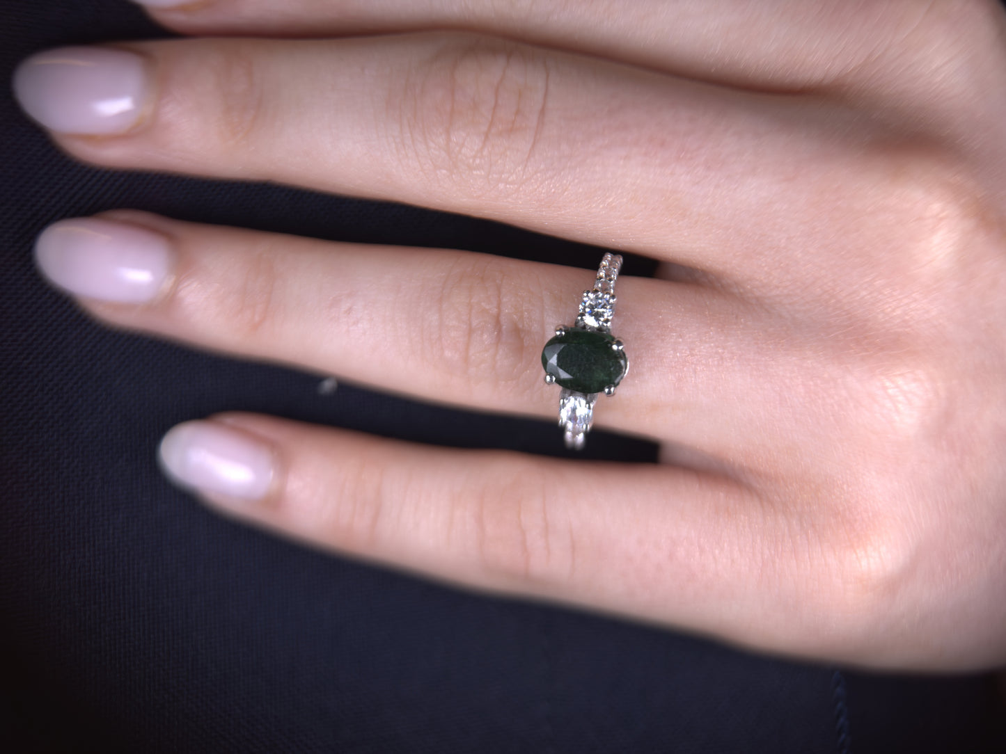 Oval Cut Emerald Ring | Sterling Silver