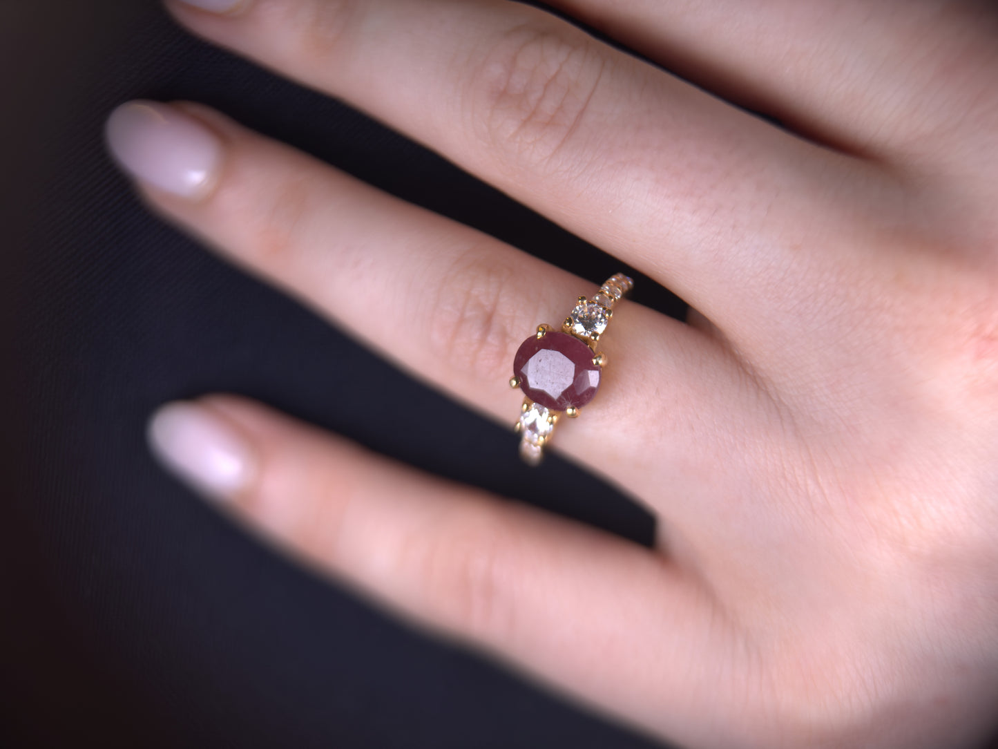 Oval Cut Ruby Ring | 18ct Gold Plated